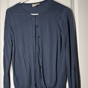 LOFT Outlet Light Blue Crewneck Button-Front Cardigan
